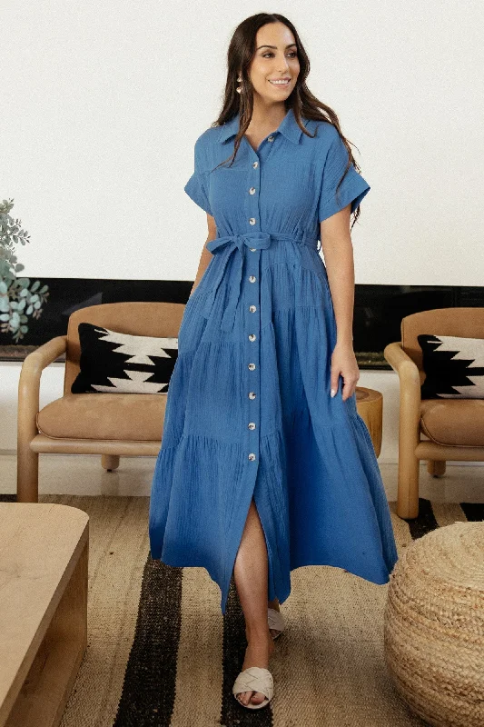 Aizey Button Up Maxi Dress | Blue