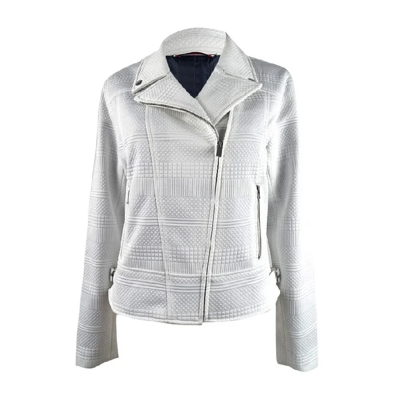 Tommy Hilfiger Women's Jacquard Moto Jacket (M, Ivory)