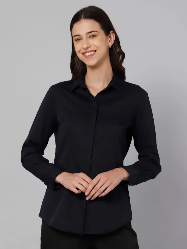 Women's Formal Slim Fit Navy Blue Regular Full Sleeve  Shirt