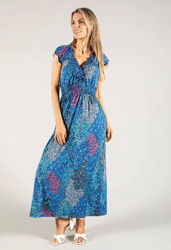 Peacock Print V Neck Dress