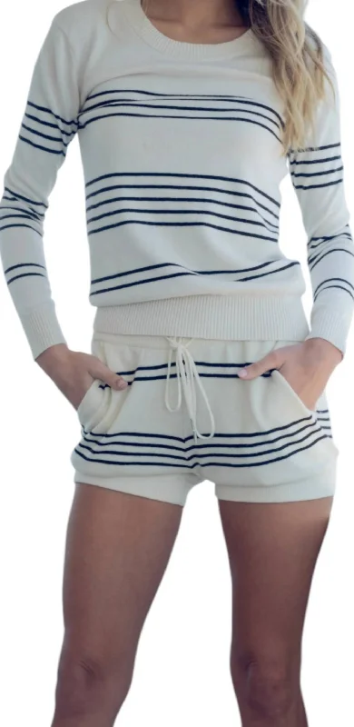 Saint Martins Cashmere Shorts In Striped Ivory