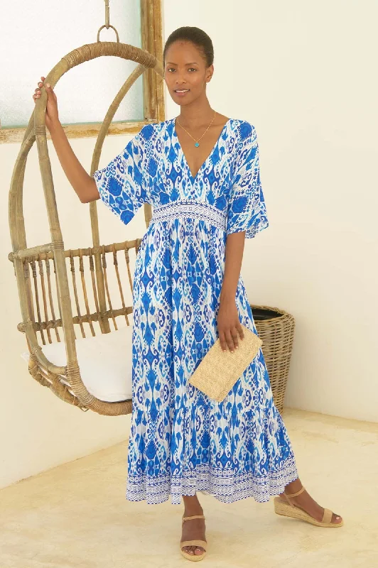 Lena EcoVero™ Dress | Ikat Blue/White