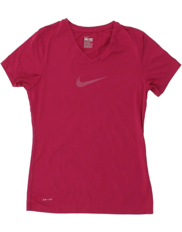 NIKE Womens Dri Fit Slim Fit Graphic T-Shirt Top UK 12 Medium Pink