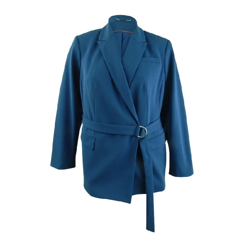 Calvin Klein Women's Belted Peak-Lapel Blazer (14, Mallard Blue)