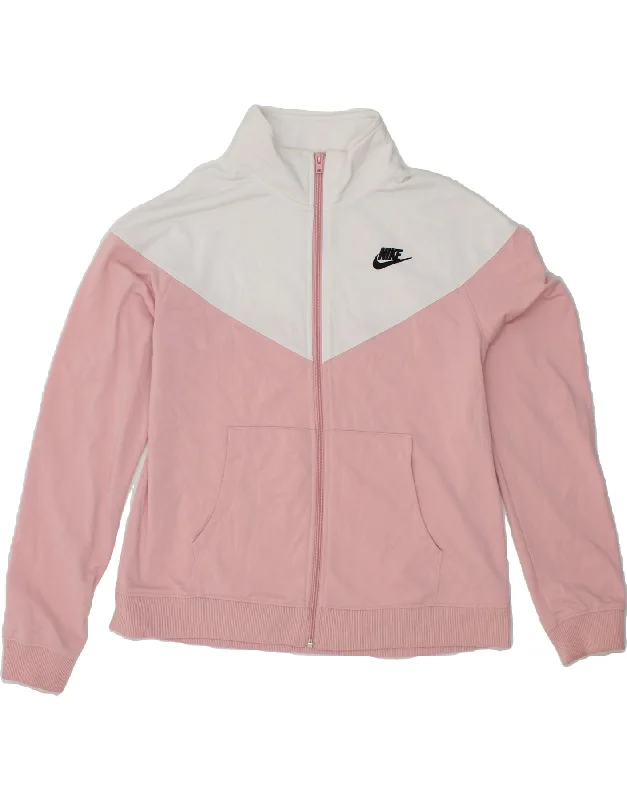 NIKE Womens Tracksuit Top Jacket UK 14 Medium Pink Colourblock Polyester