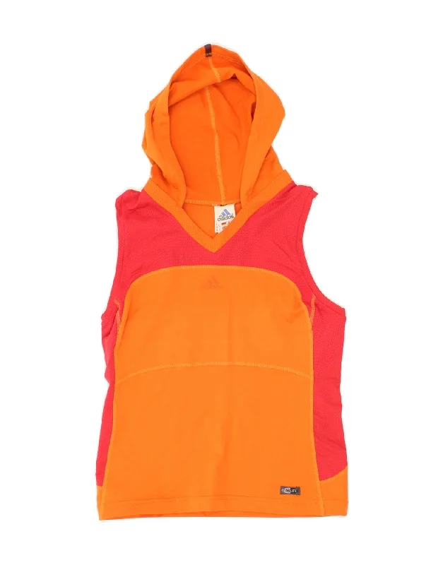 ADIDAS Womens Climalite Crop Hooded Vest Top UK 14 Medium  Orange