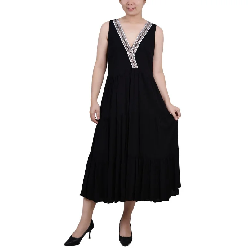 NY Collection Womens Petites Tiered Long Maxi Dress