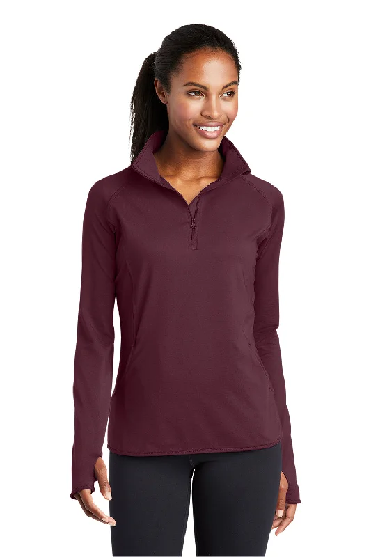 Sport-Tek Womens Sport-Wick Moisture Wicking 1/4 Zip Sweatshirt w/ Pouch Pocket - Maroon