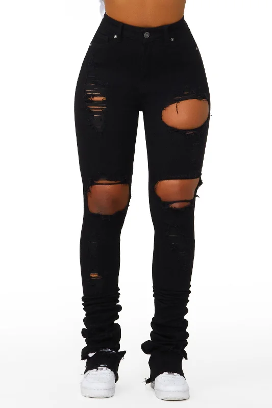 Sheana Black Distressed Super Stacked Jean