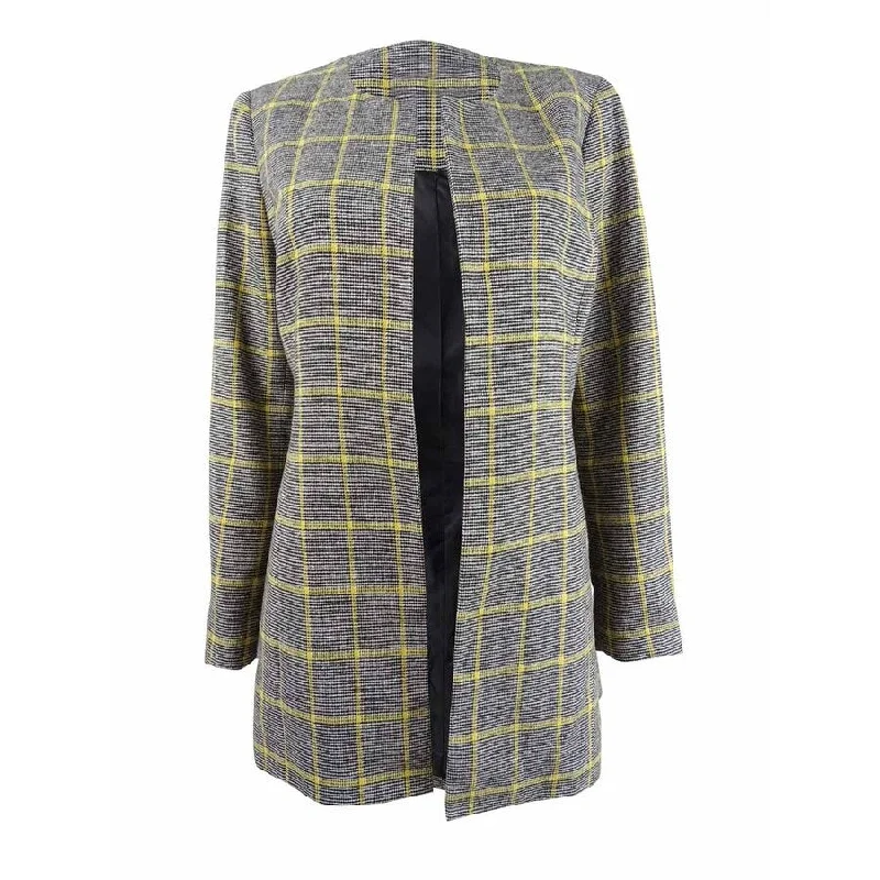 Kasper Womens Plaid Blazer Jacket, Yellow, 8