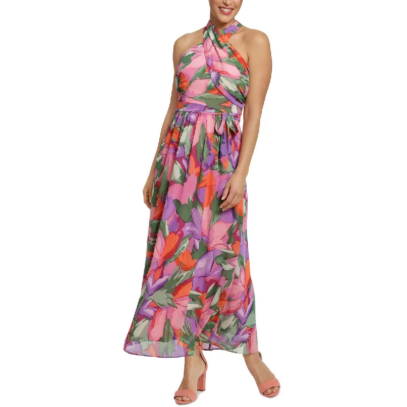 MSK Womens Petites Printed Chiffon Maxi Dress