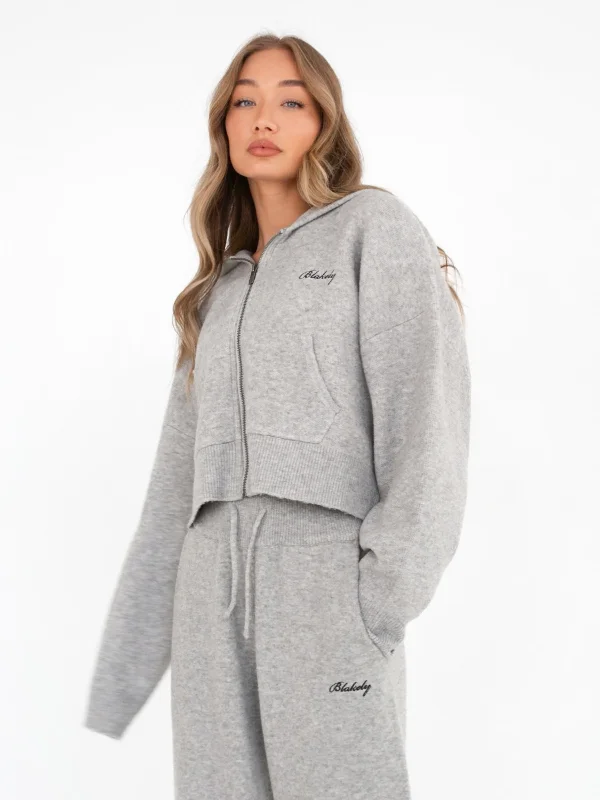 Knitted Full Zip Hoodie - Marl Grey