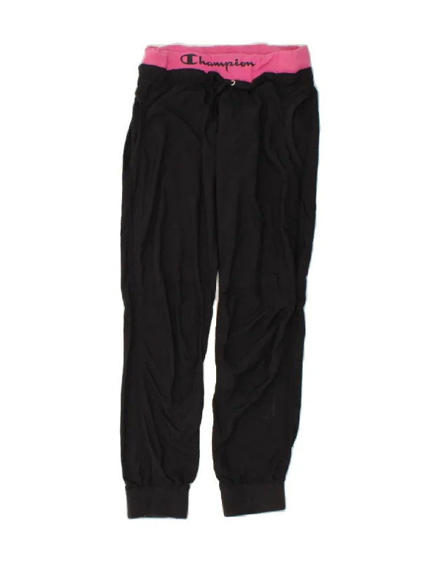 CHAMPION Womens Graphic Tracksuit Trousers Joggers UK 10 Small Black