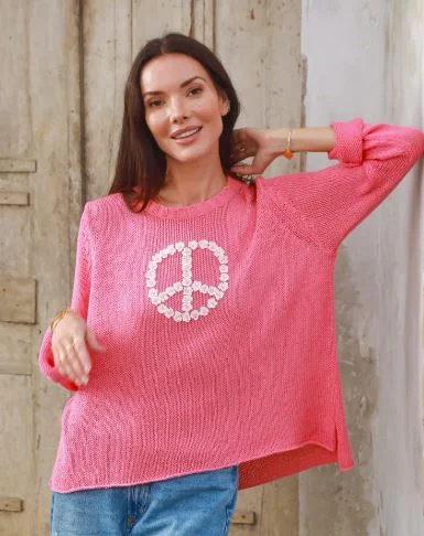 Wooden Ships Daisy Peace Crew Cotton Sweater Cherry Pastille