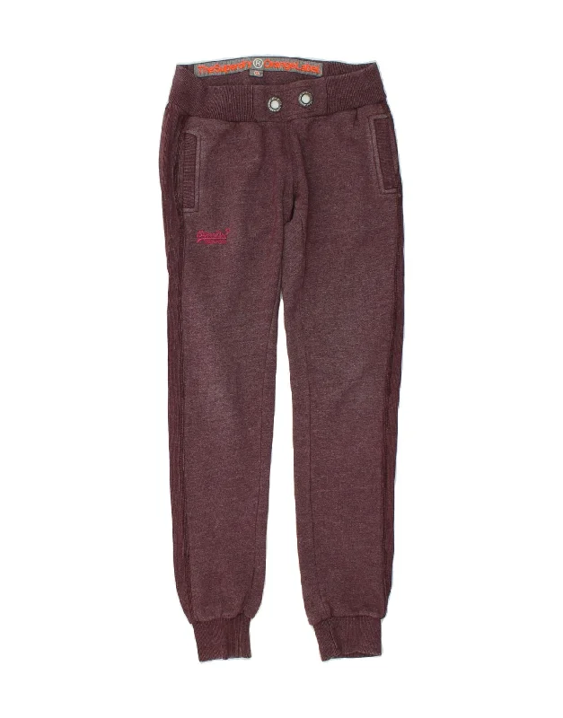 SUPERDRY Womens Tracksuit Trousers Joggers UK 6 XS Burgundy Cotton