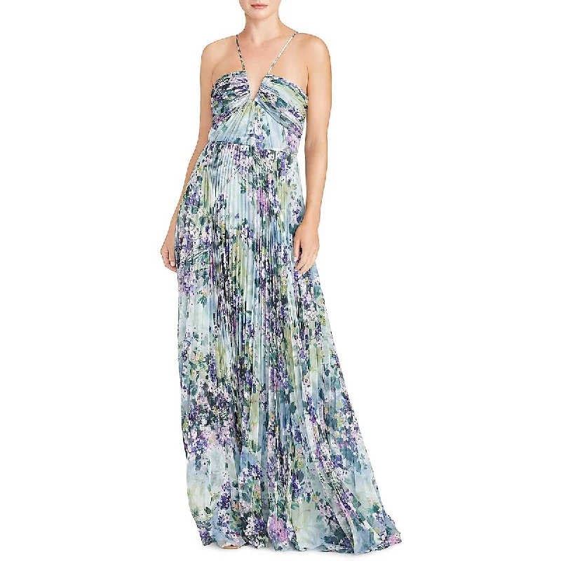 ML Monique Lhuillier Womens Chiffon Floral Print Maxi Dress