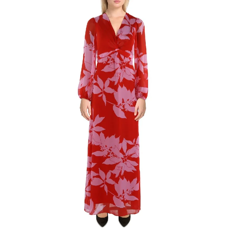 Maison Tara Womens Chiffon Floral Maxi Dress