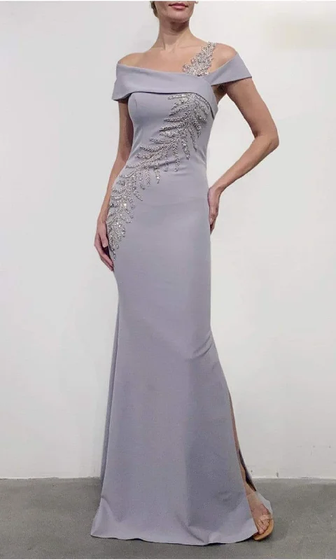 Terani Couture - 2111M5289 Beaded Asymmetric Trumpet Dress