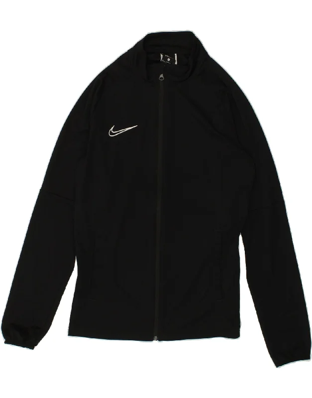 NIKE Womens Dri Fit Tracksuit Top Jacket UK 14 Medium Black Polyester