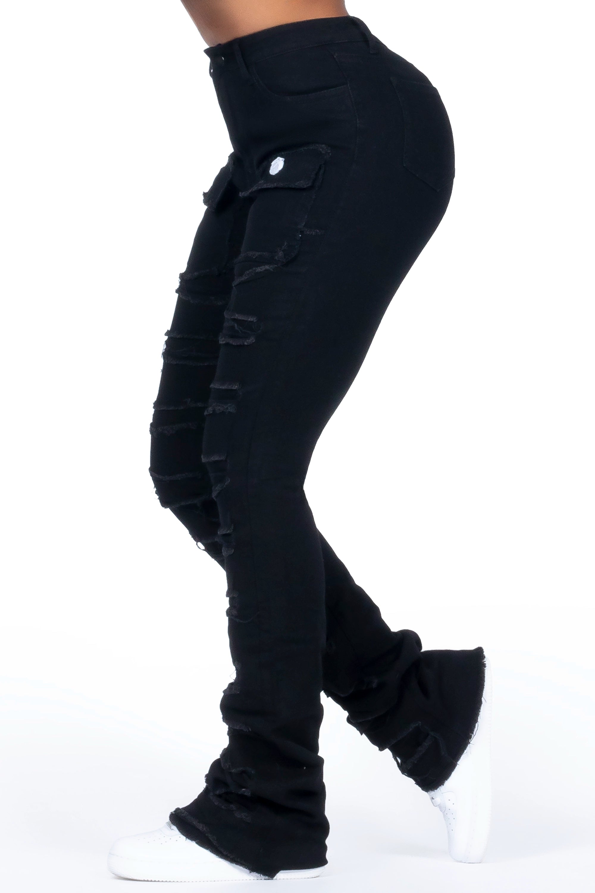 Tonea Black Stacked Flare Jean