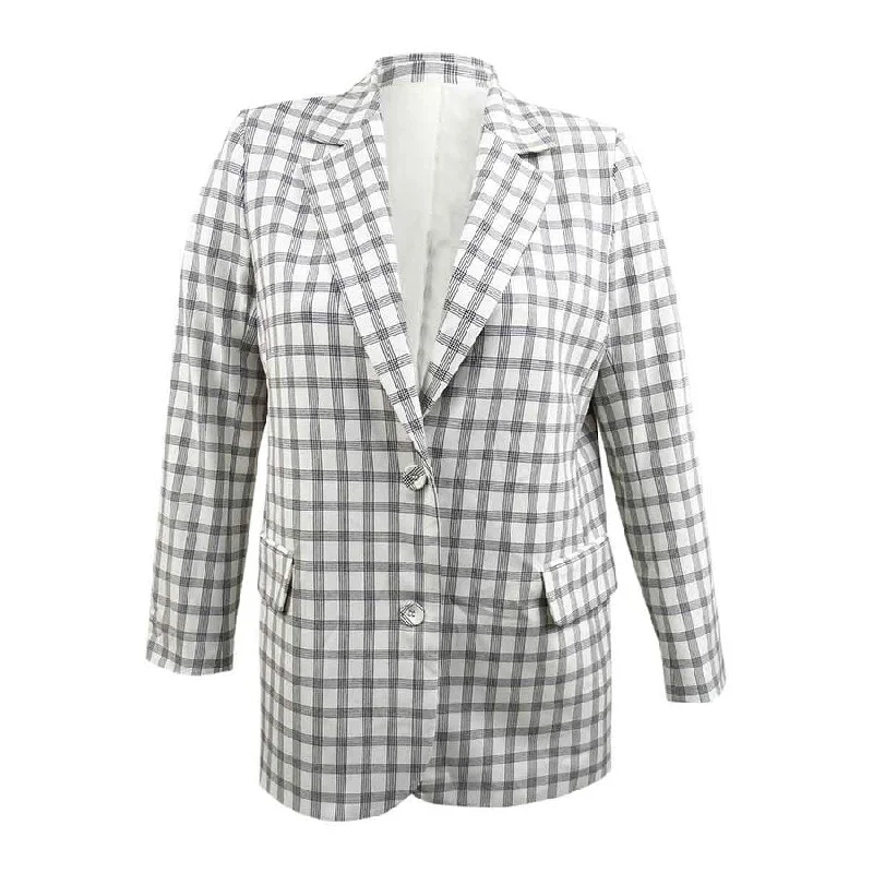 Danielle Bernstein Women's Structured Blazer (L, Ivory Plaid)