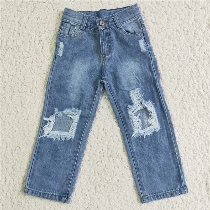 boy fashion holes long pants with button