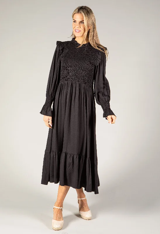 Smocking Detail Long Sleeve Dress