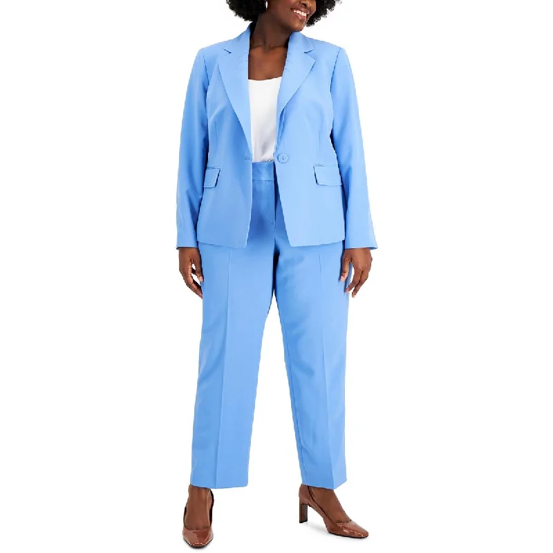 Le Suit Womens Plus Knit Pintuck One-Button Blazer