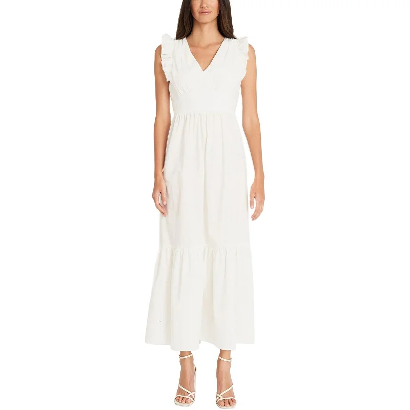 Maggy London Womens Cotton V-Neck Maxi Dress