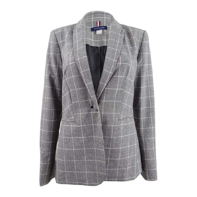 Tommy Hilfiger Women's One-Button Plaid Jacket (2, Powder Multi)