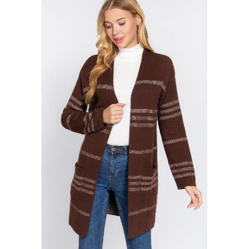 Dolman Slv Stripe Open Sweater Cardigan