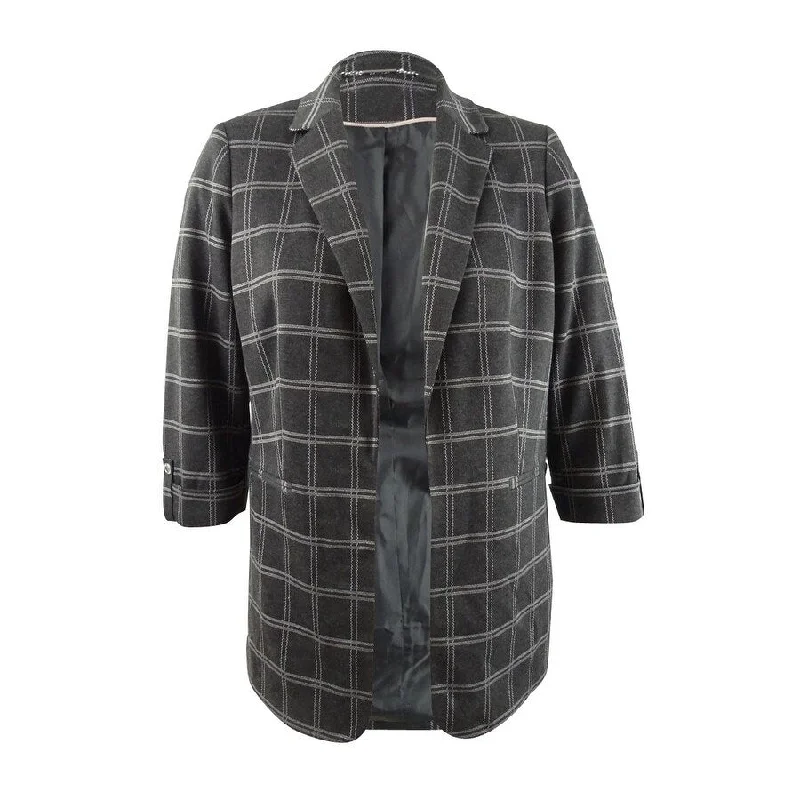 Calvin Klein Women's Plaid Roll-Tab Blazer (10, Charcoal Multi)