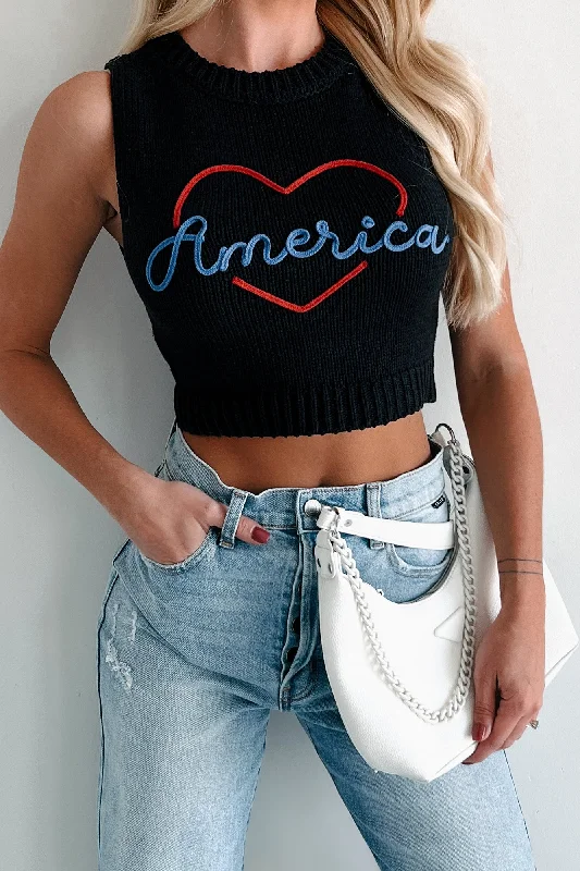 Love My Country Sweater Knit Tank Top (Black)