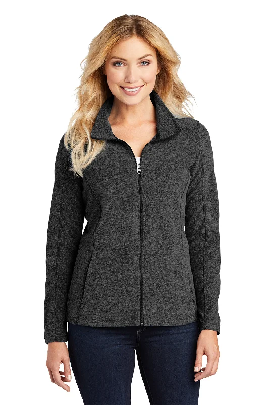 Port Authority Womens Pill Resistant Heather Microfleece Full Zip Sweatshirt - Heather Charcoal Black