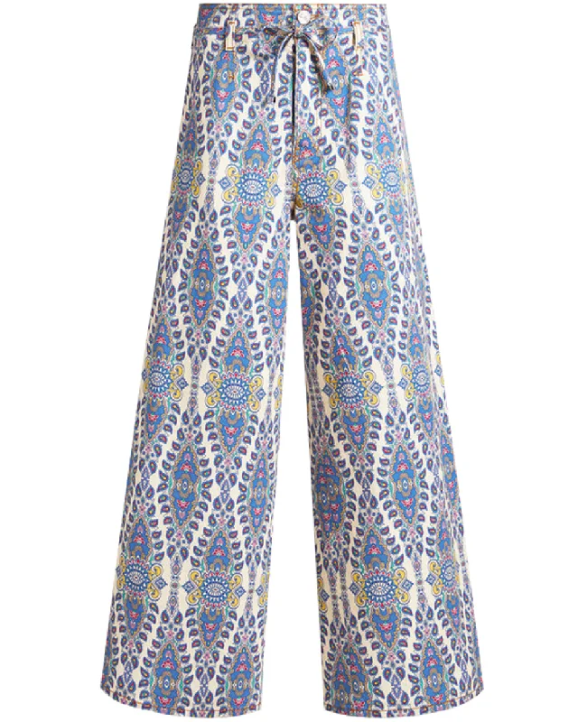 Blue Paisley Print Denim Culotte