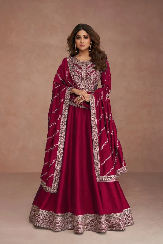 Premium Silk With Sequence Embroidery Work Anarkali Designer Suit in 4 colors