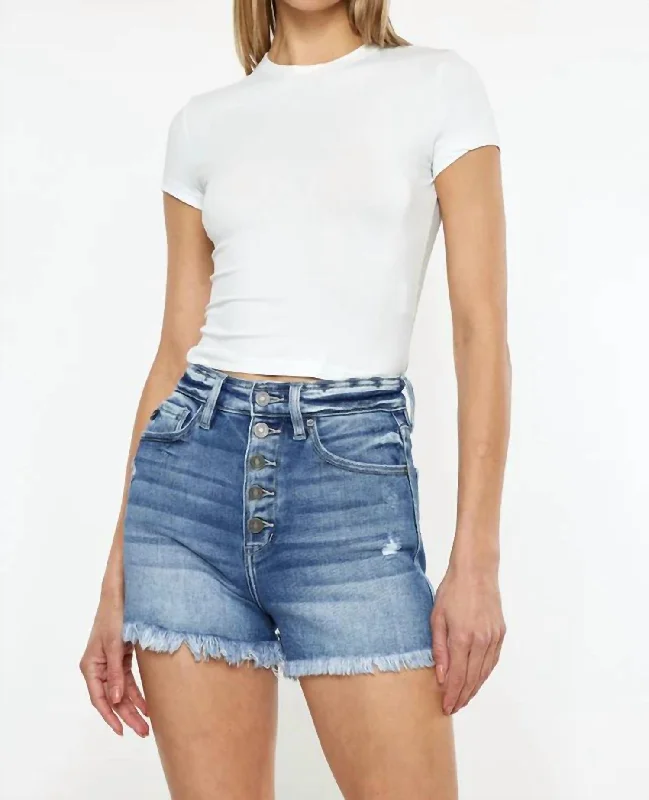 Exposed Button High Rise Shorts In Medium