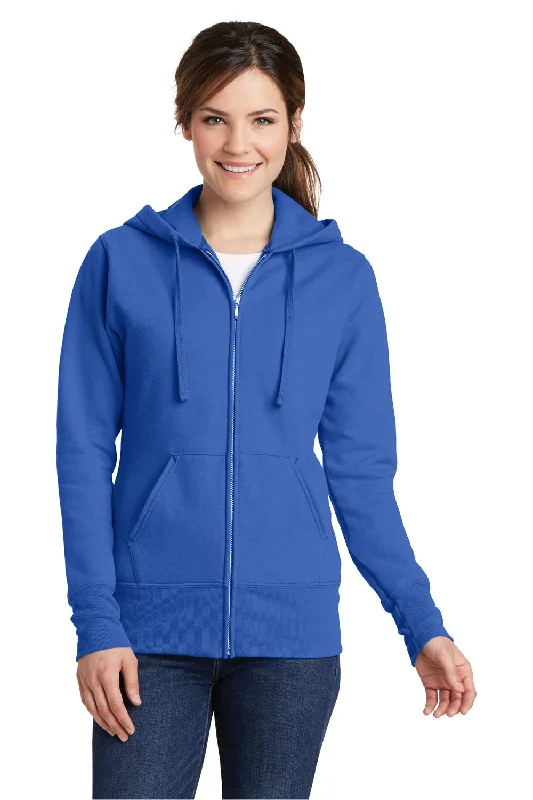 Port & Company Womens Core Pill Resistant Fleece Full Zip Hooded Sweatshirt Hoodie w/ Pockets - Royal Blue