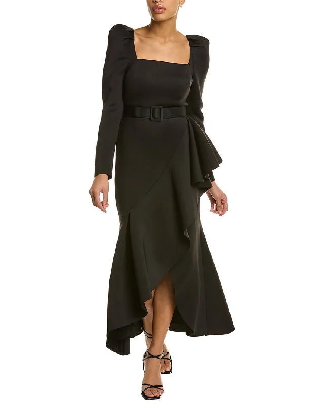 Badgley Mischka Draped Flounce Day Dress