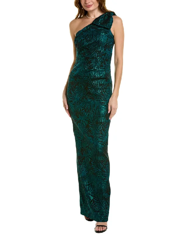 Teri Jon by Rickie Freeman One-Shoulder Gown