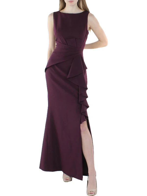 Womens Ruffled Sleeveless Formal Dress