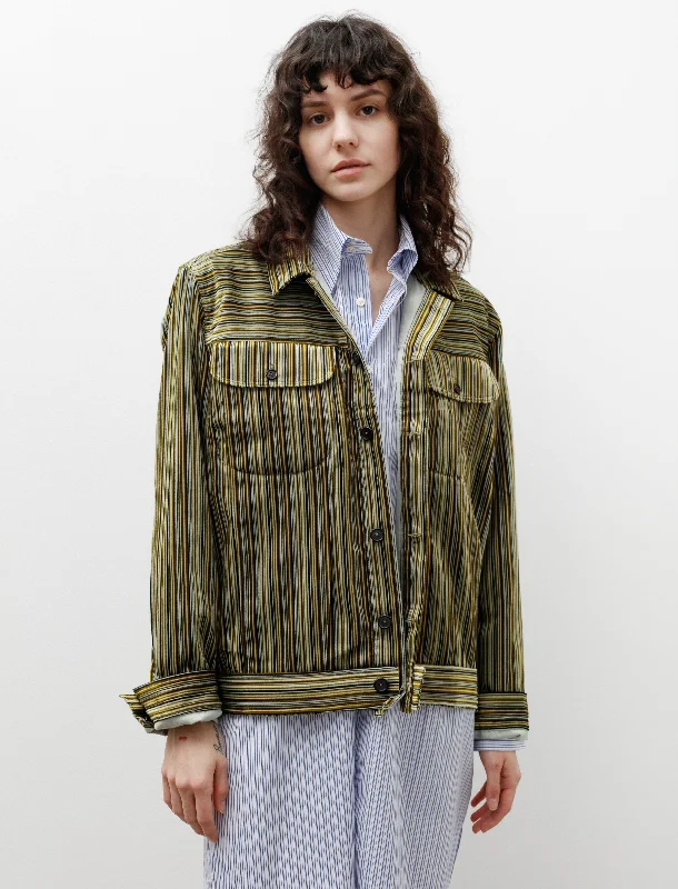 Denim Jacket Velvet Multi Green Stripe