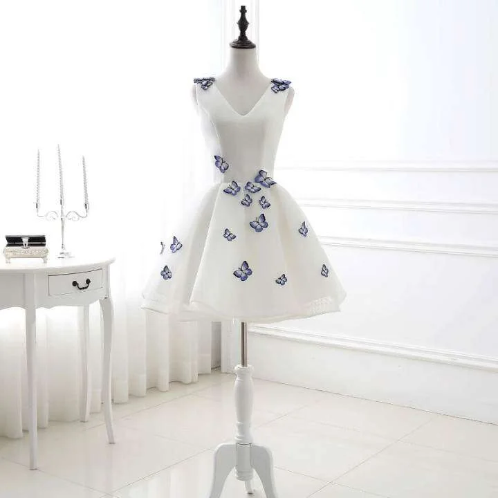 Cute White and Butterfly Short Homecoming Dress M1005