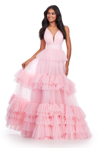 ASHLEYlauren 11620 V-Neck Tiered Tulle Ball Gown